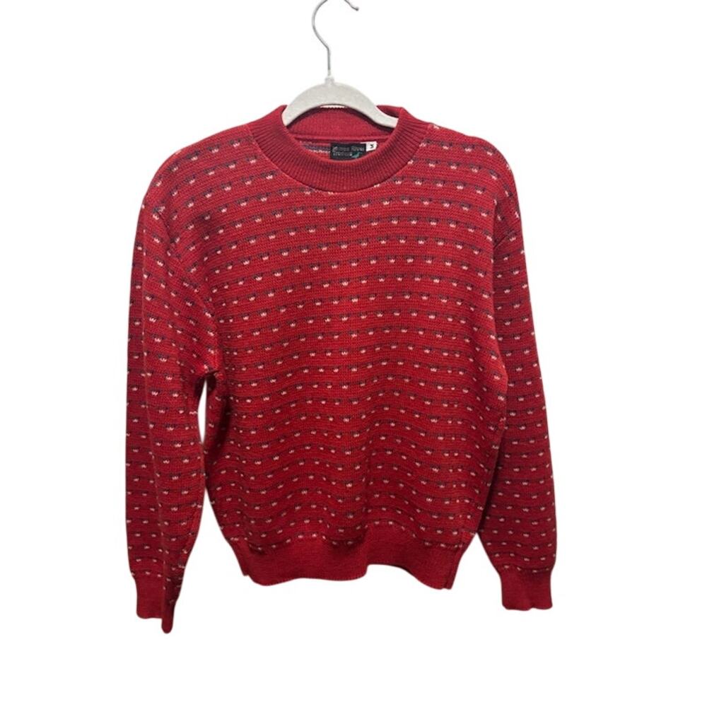 Vintage James River Traders 100% Wool Sweater Red w Blue and White Mens Medium
